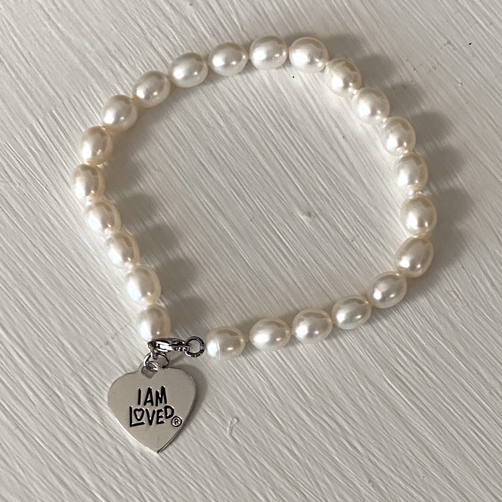 I AM LOVED Freshwater Cultured Pearl Bracelet Heart Charm Sterling Silver Beauty - Picture 4 of 6